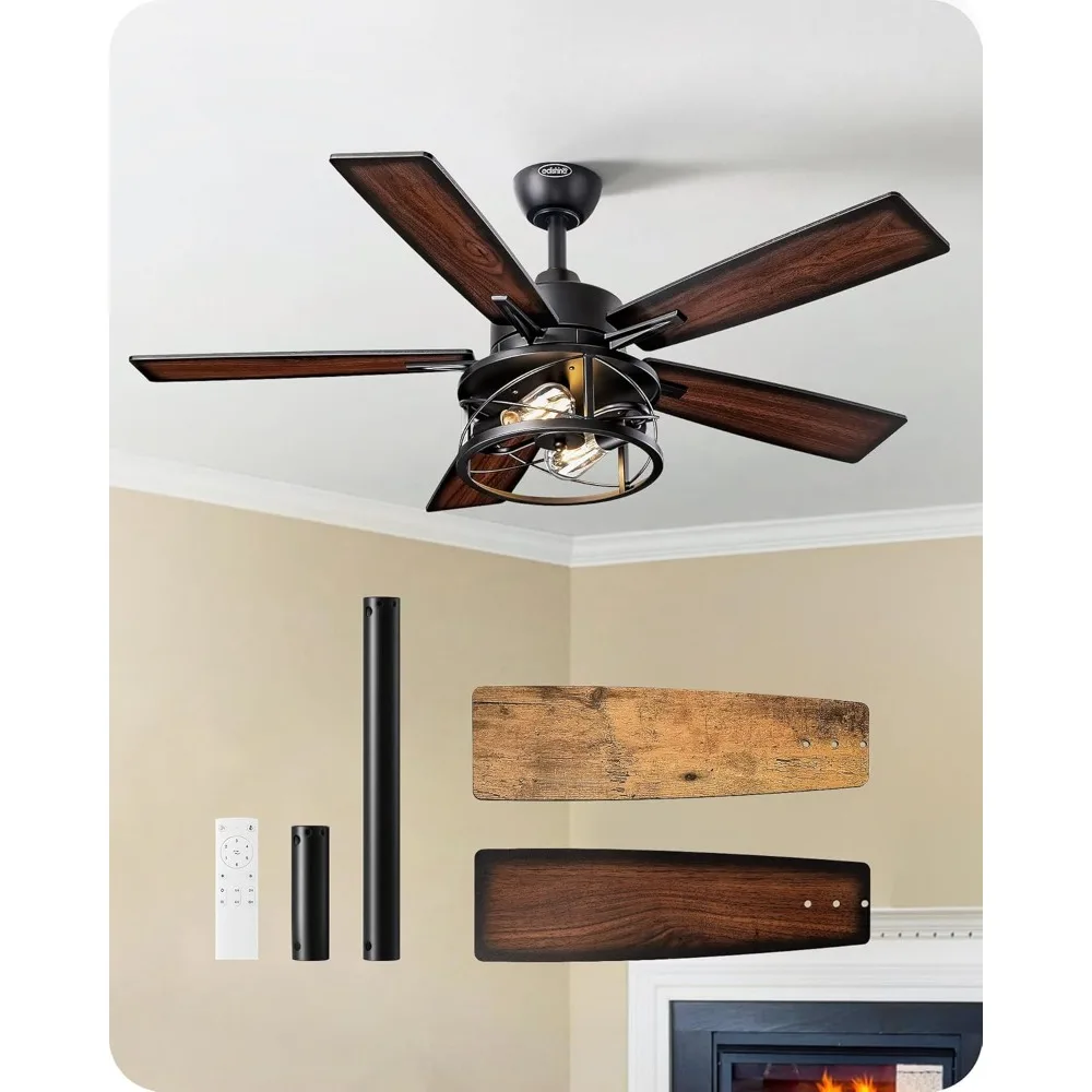 

Farmhouse Ceiling Fan with Light Remote Control Dimmable 6 Speed Wood Blades DC Motor Timer Reversible Quiet for Bedroom
