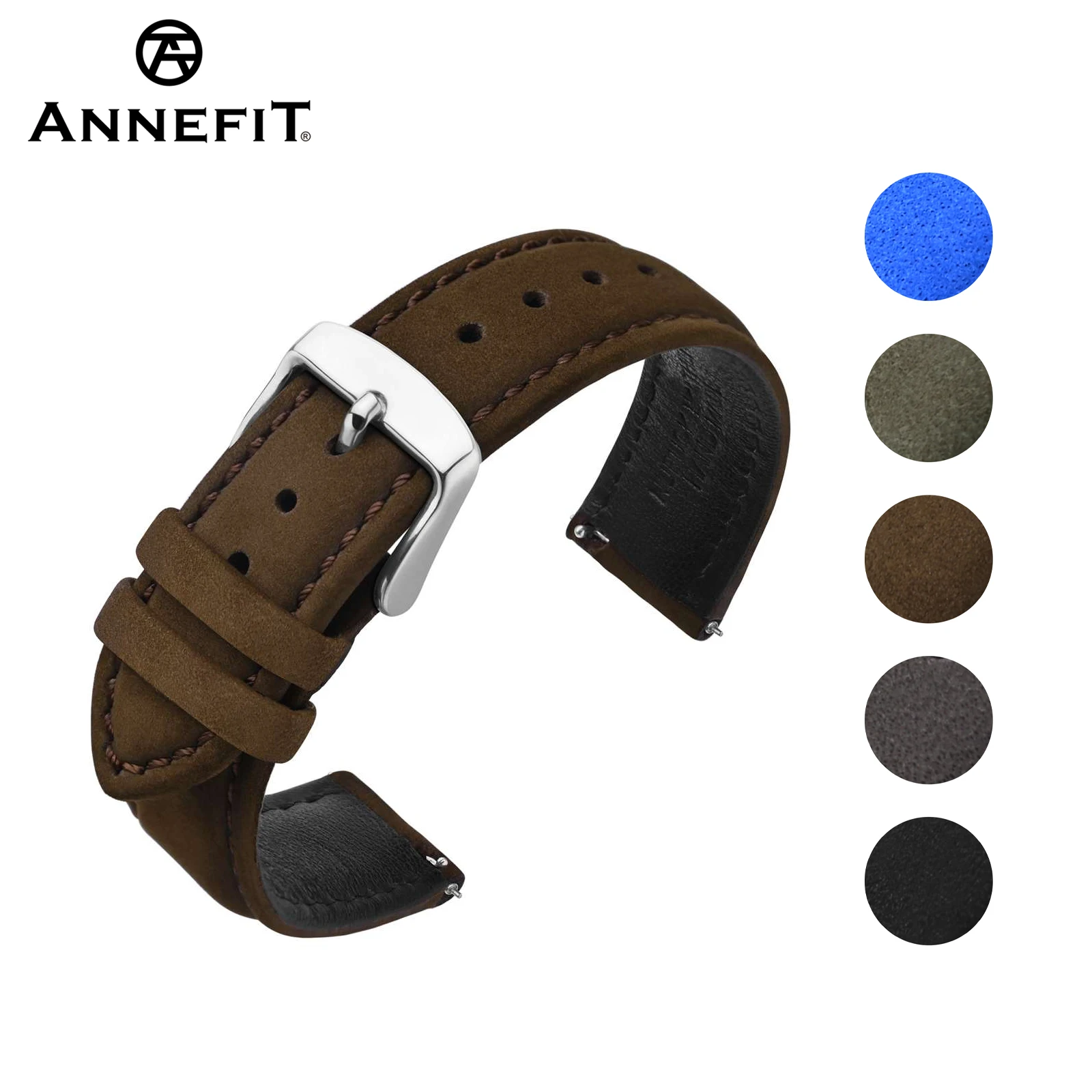 ANNEFIT 18mm 20mm 22mm Watch Strap, Vintage Nubuck Suede Soft Leather Watchband with Quick Release