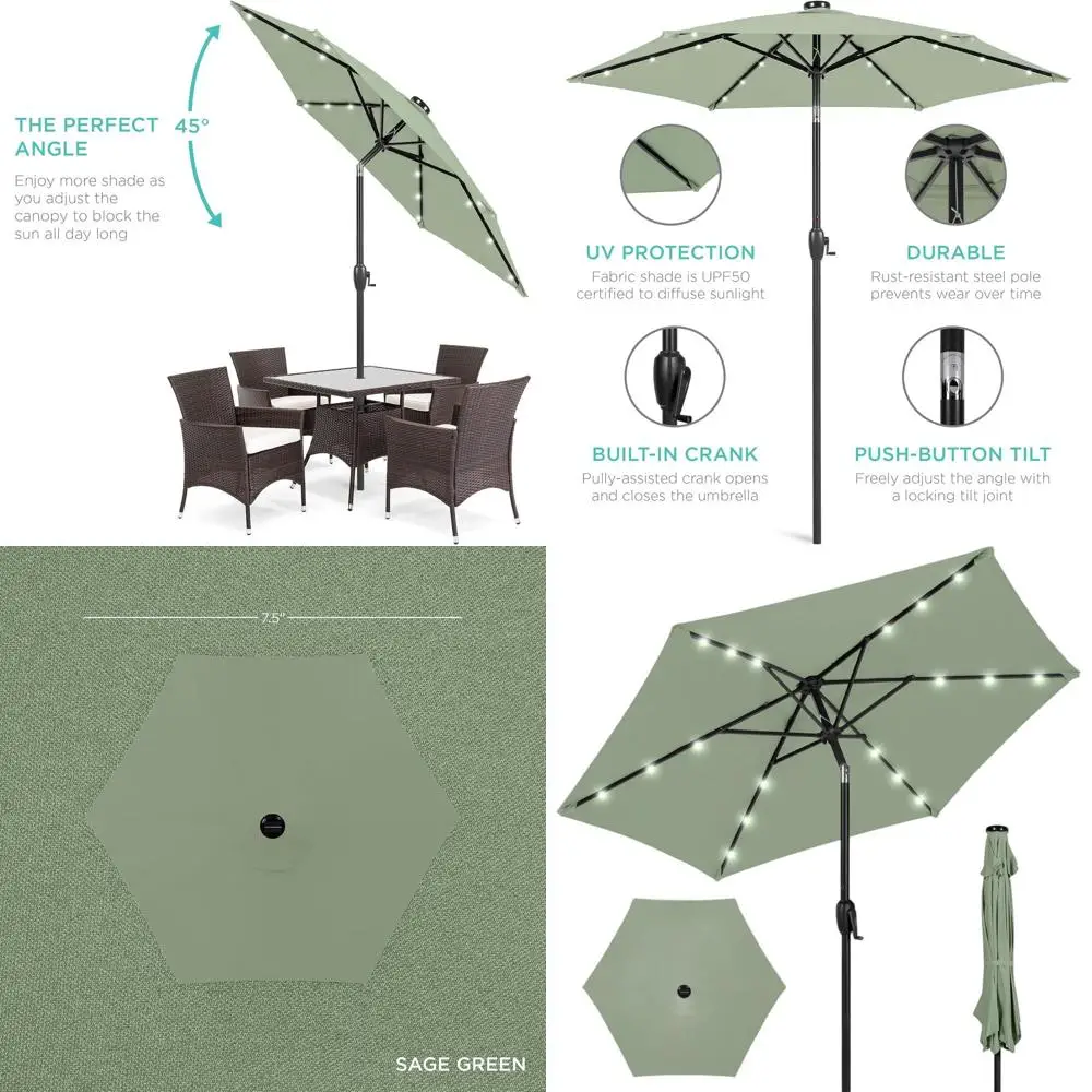 

Зонт для патио 7,5 футов с ручкой-кривошипом и LED-подсветкой, подходит для террасы и зоны у бассейна