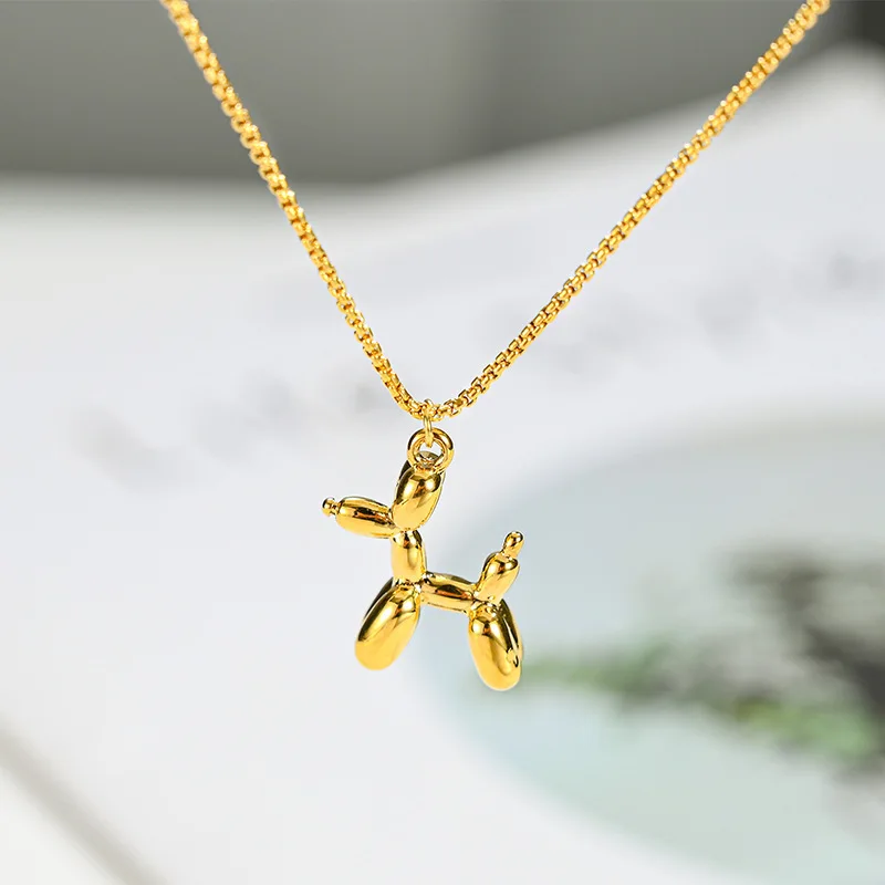 316L Stainless Steel Cute Style Balloon Dog Golden Pendant Necklace Sweet Funny Clavicle Chain Unique Girl Birthday Gift image 2