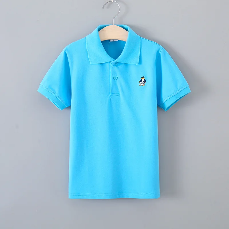 New Kids Boys Girls Summer Polo T-shirts Short Sleeved Solid Color T Shirt Children Clothing Teen Tops Size 3-14Year