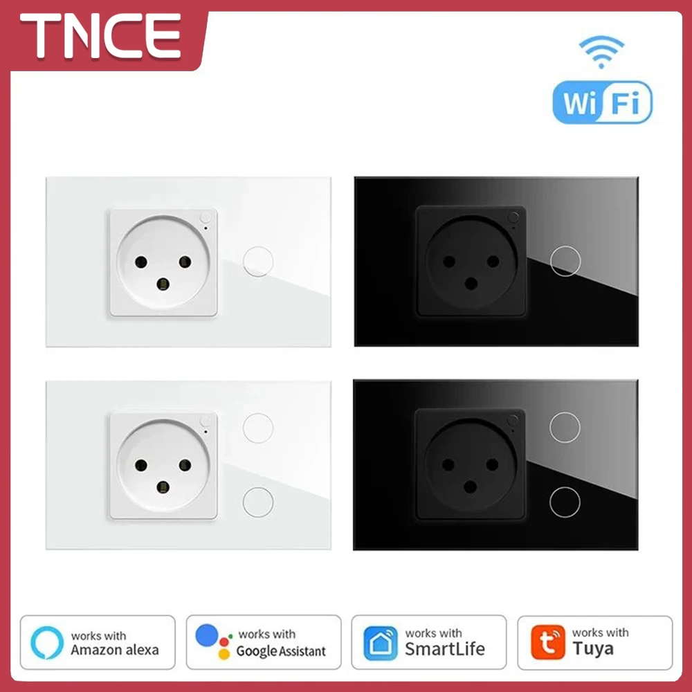 TNCE Israel Stand Tuya WiFi Wall Light Switch with Socket,Smart Life App Remote Control,Works With Alexa Google Home.