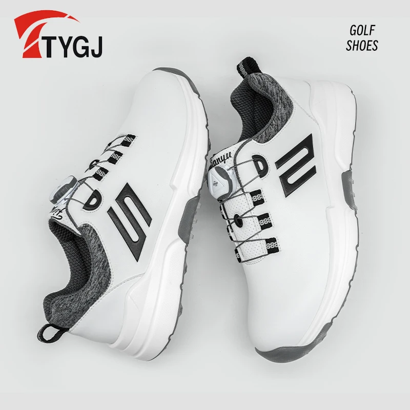 TTYGJ Golf Shoes Men\'s Casual Sports Shoes Comfortable Non-slip Waterproof Rotary Button Laces Without Spikes