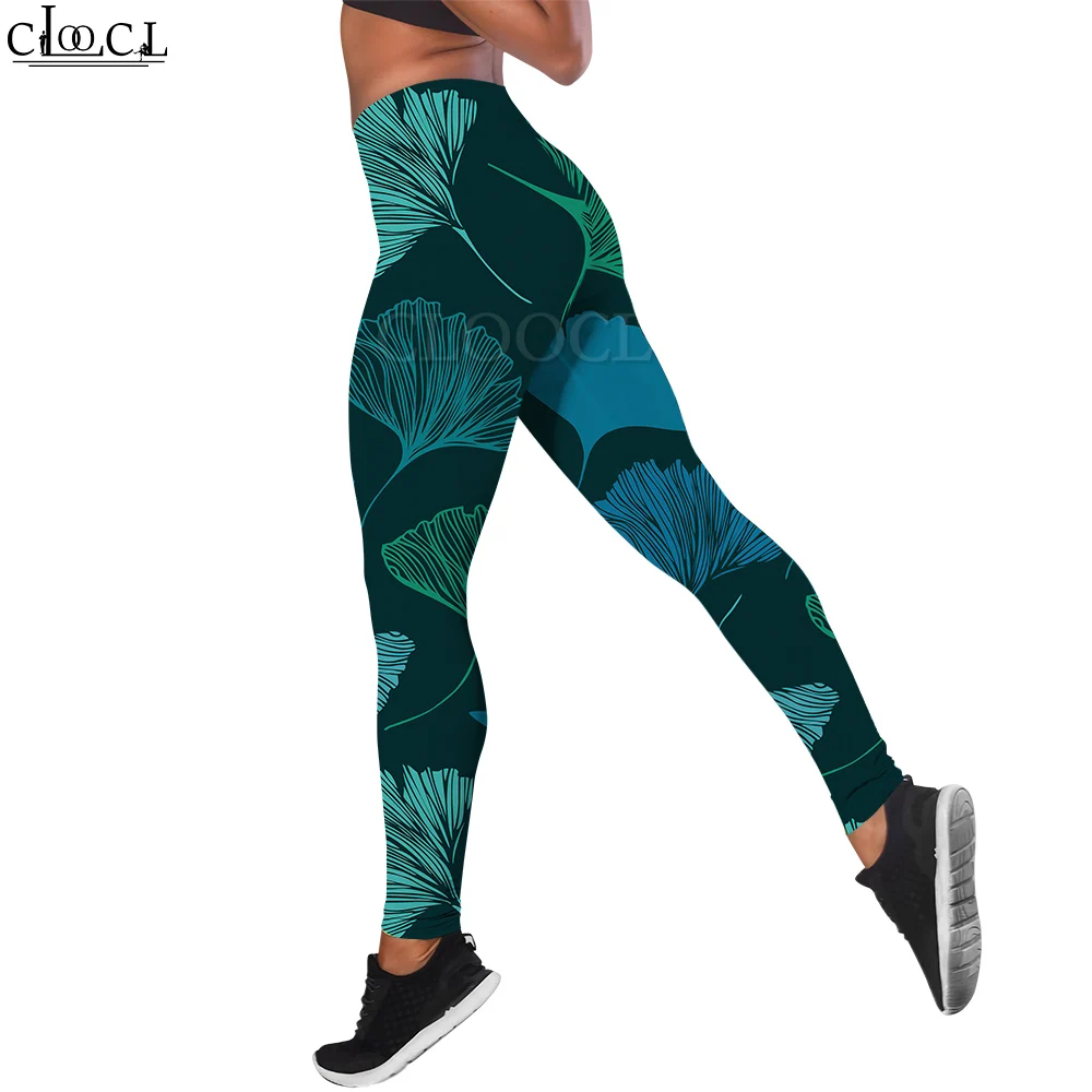 Cloocl retro feminino leggings abstrato ginkgo folha gráfico impressão 3d calças de cintura alta força magro leggings calças secagem rápida