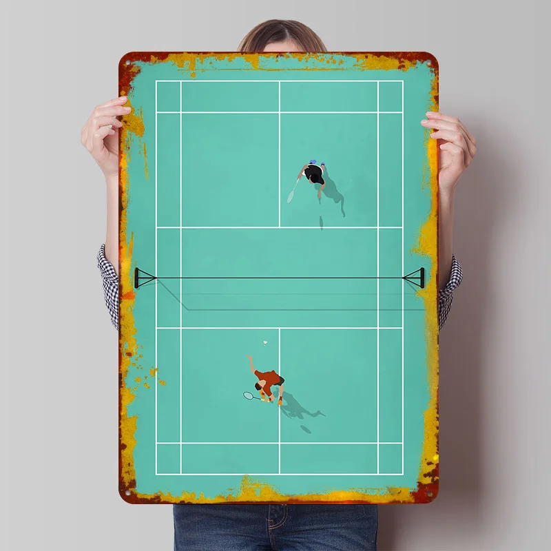 Badminton Court Poster Customized Vintage Metal Signs Wall Art Retro Tin Plaque for Fans Interior Decoration Living Room Decor