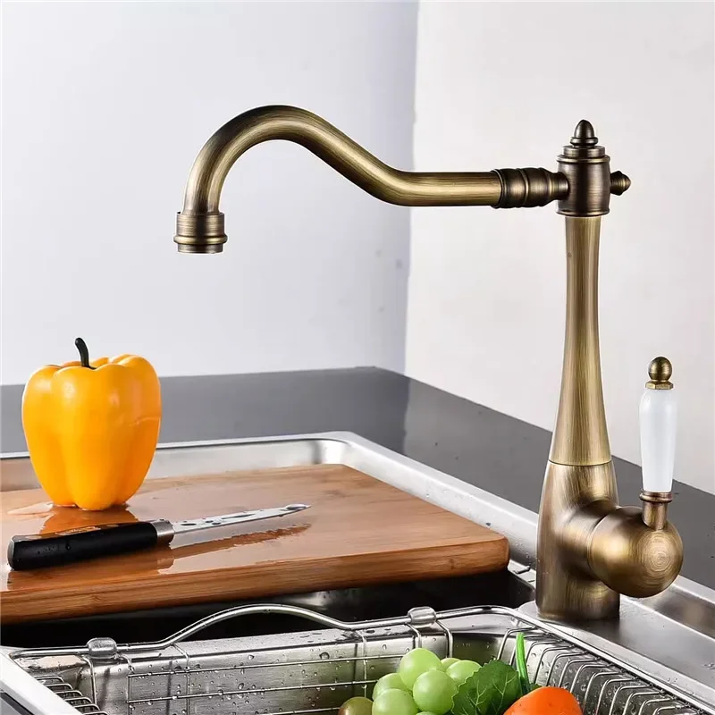 

Antique Bathroom Black Basin Chrome Kitchen Faucet Brass Mixer Sink Mixers Tap Hot Cold Water Crane