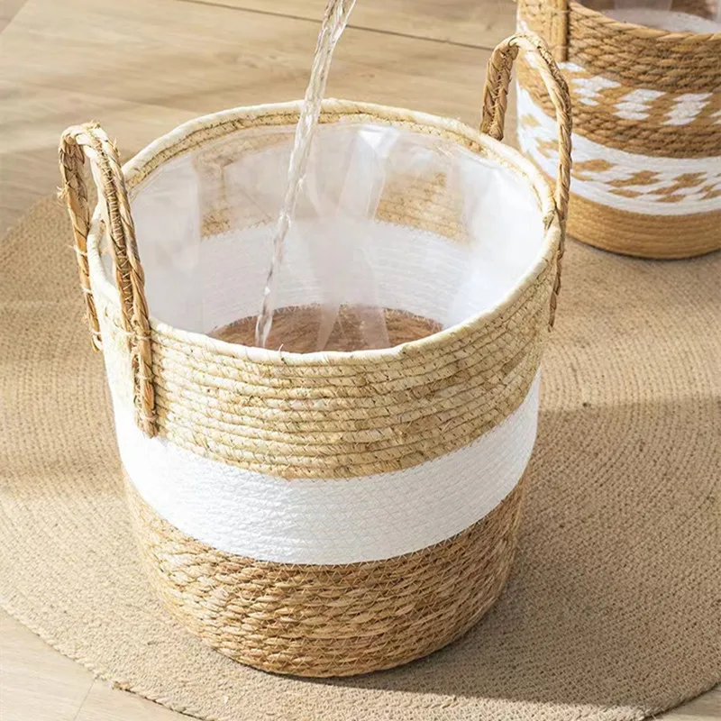 Fancy Wicker Planter Basket Natural Flower Pot Home Decor Garden Bamboo Seagrass Storage Baskets Toy Holders