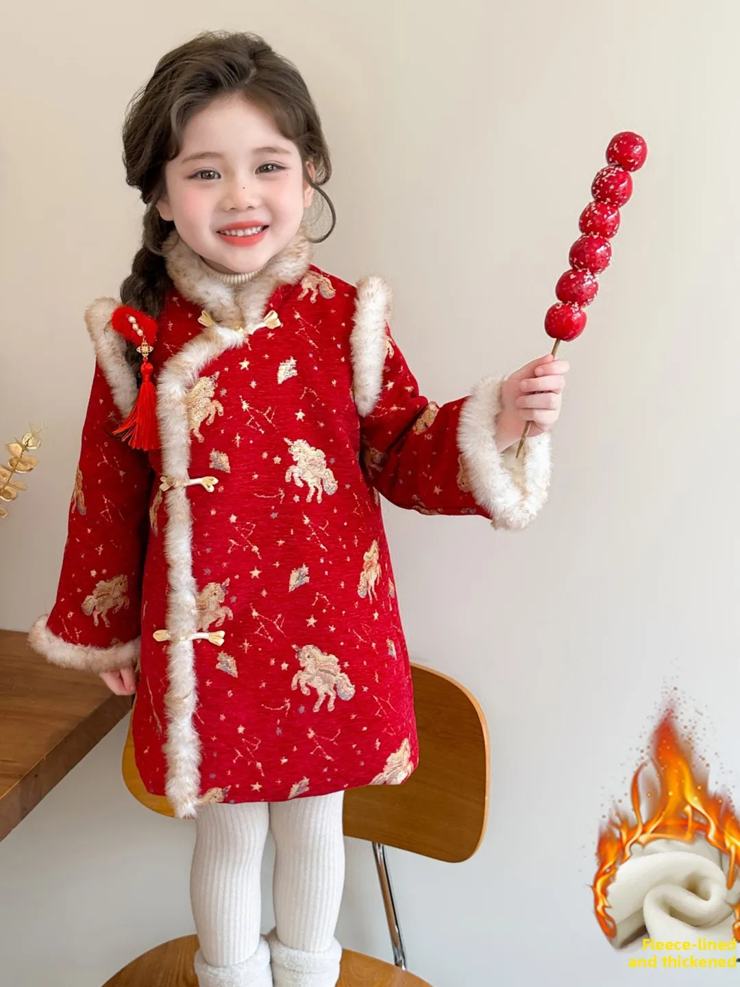 

Новогодняя одежда для девочек, зимняя новая детская веселая юбка в китайском стиле, традиционное этническое платье на подкладке