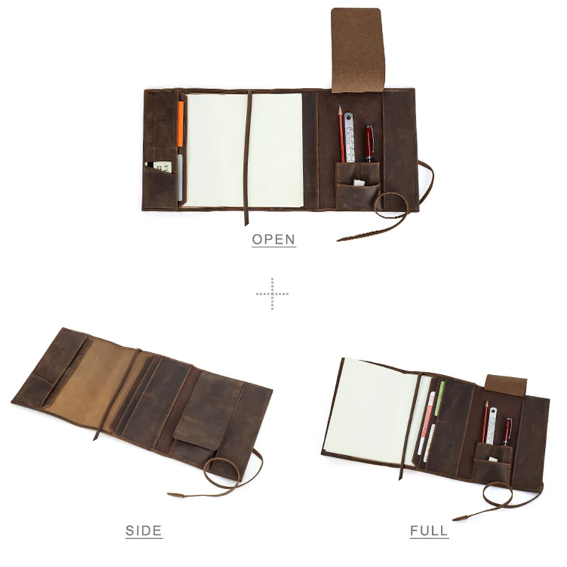 دفتر ملاحظات متقدم من الجلد المحبب بالكامل A5 قابل لإعادة الملء بخصم 70% على مجموعة Crazy Horse مع ختم ربطة عنق من الجلد 23X16.4X 2.5 سم