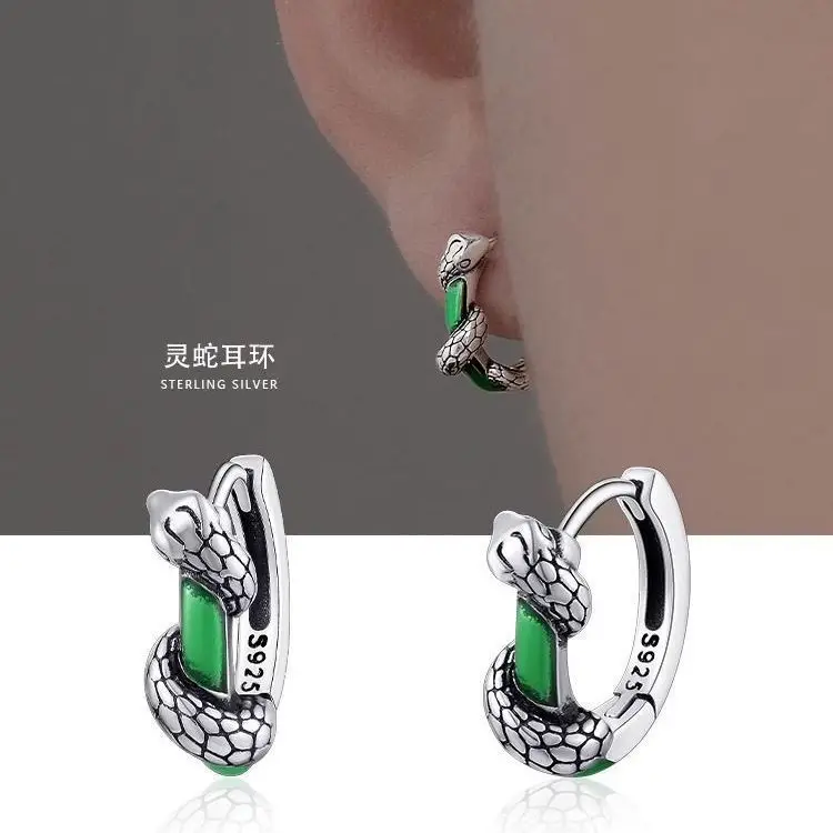Retro Green Snake Earrings for Men