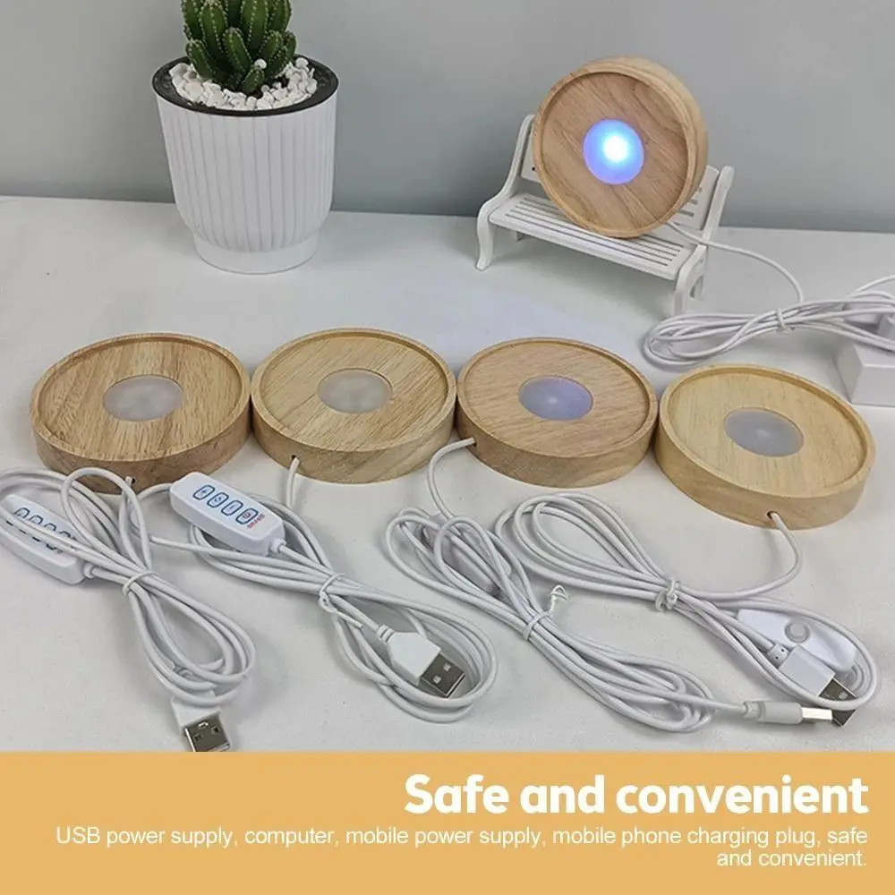 Ornament-Ständer, Holz, Nachtlampensockel, rund, 10 cm, Kunst-Display-Halter, USB-LED-Licht, Display-Sockel für Wohnzimmer