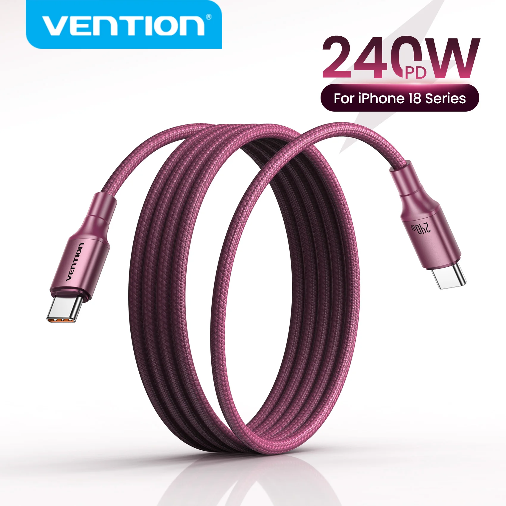 Cavo Vention 240W Da Type C A USB C Per Iphone 18 17 16 15, Cavo Di Ricarica Rapida PD3.2 Pps, Trasferimento Dati Type-C Per Macbook Ipad Samsung S25-image