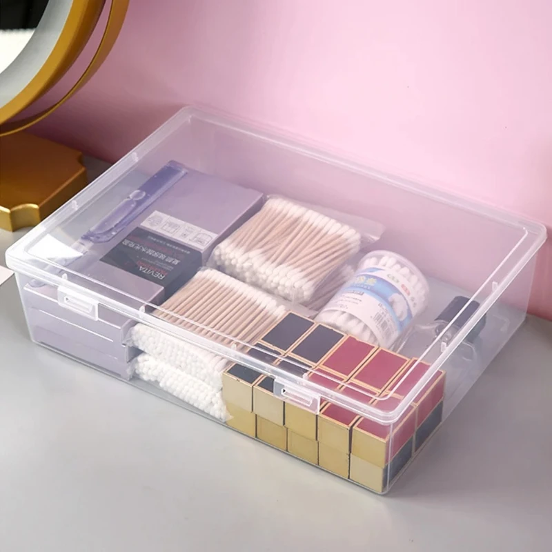 4PCS transparent plastic storage box, durable and dustproof desktop storage box for office, study supplies, and documents