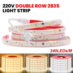 Double Row 220V 230V SMD2835 LED Strip Light Self-adhesive 240LEDs High Brightness With EU Plug IP65 Waterproof Flexible Tape