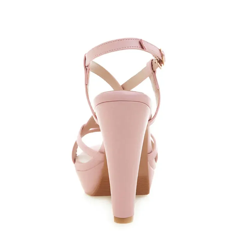 2024 Gladiator Women Platform Sandals High Chunky Heels Black Pink Casual Wedding Party Sexy Rome Summer Cross Strap Lady Shoes