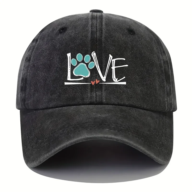 Paw Print Baseball Cap Wash Old Solid Color Neutral Dad Hat Lightweight Adjustable Golf Sun Hat For Men And Women