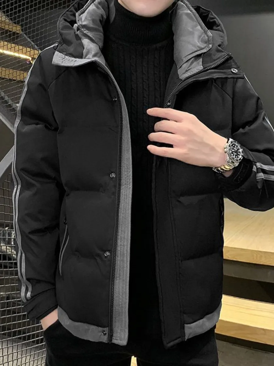 

Men's Thiened Cotton Jaet Autumn Winter Faionable Color Blo Outerwear Coat Warm Sli Loose Fit Long Sve Hooded