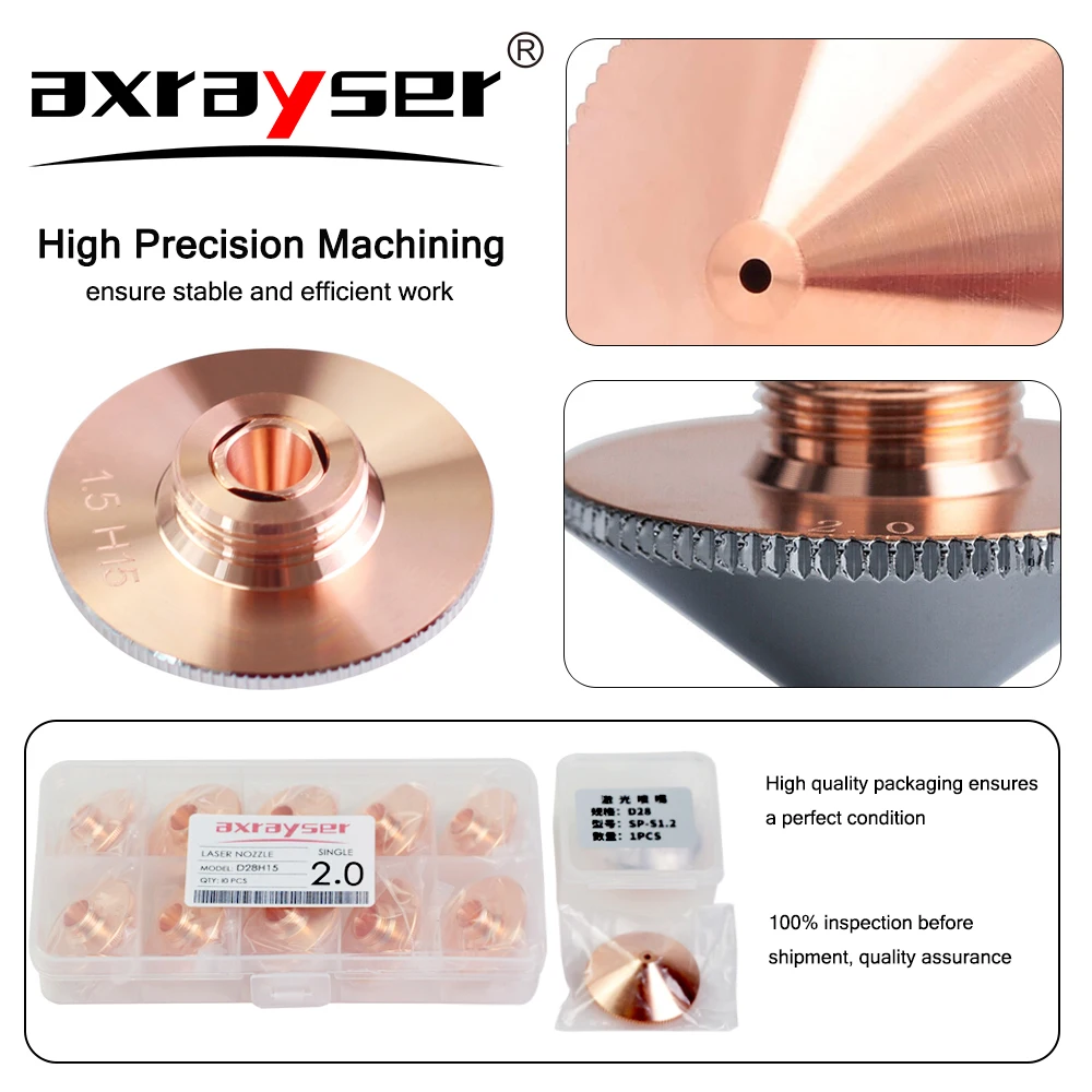 Axrayser 10PCS Laser Nozzle Fiber Cutting Machine Single Double Layer D28 32mm for Raytools Precitec Bodor WSX