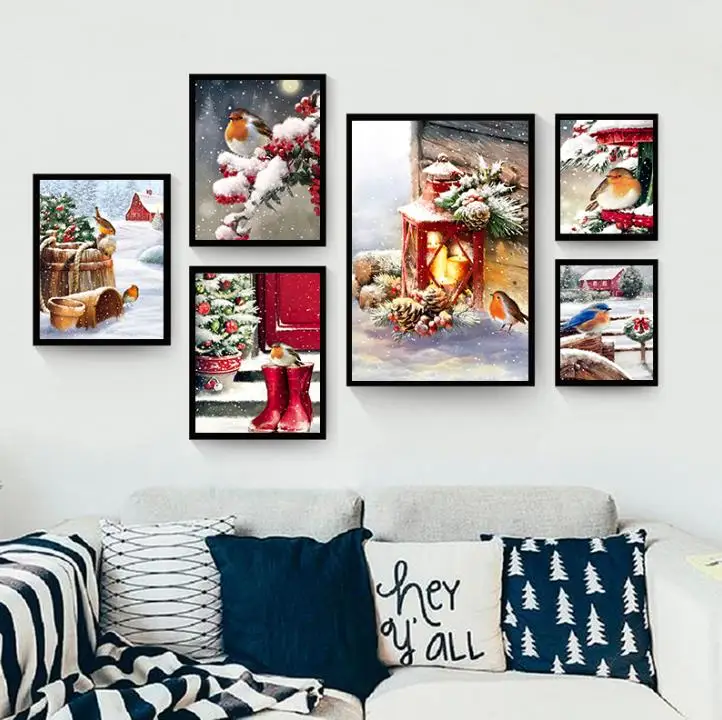 Christmas Wall Art Canvas Painting Poster Print Wall Pictures Kids Room Home Decoration NO FRAME