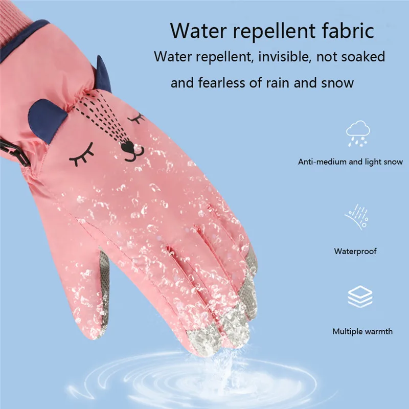 Wecute-guantes de nieve impermeables para niños, manoplas cálidas de Color sólido con orejas de dibujos animados, aislamiento térmico, a prueba de