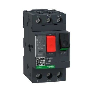 GV2-ME22C 1.6-2.5A GV2ME22C GV2ME22 Motor circuit breaker, TeSys Deca,3P,20-25A,thermal magnetic,screw clamp terminals,button