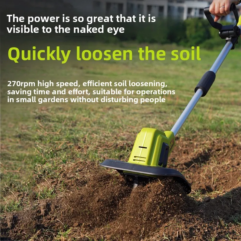 Handheld Lithium Electric Micro Tiller Cultivator Small Home Use Rotary Hoe view 3