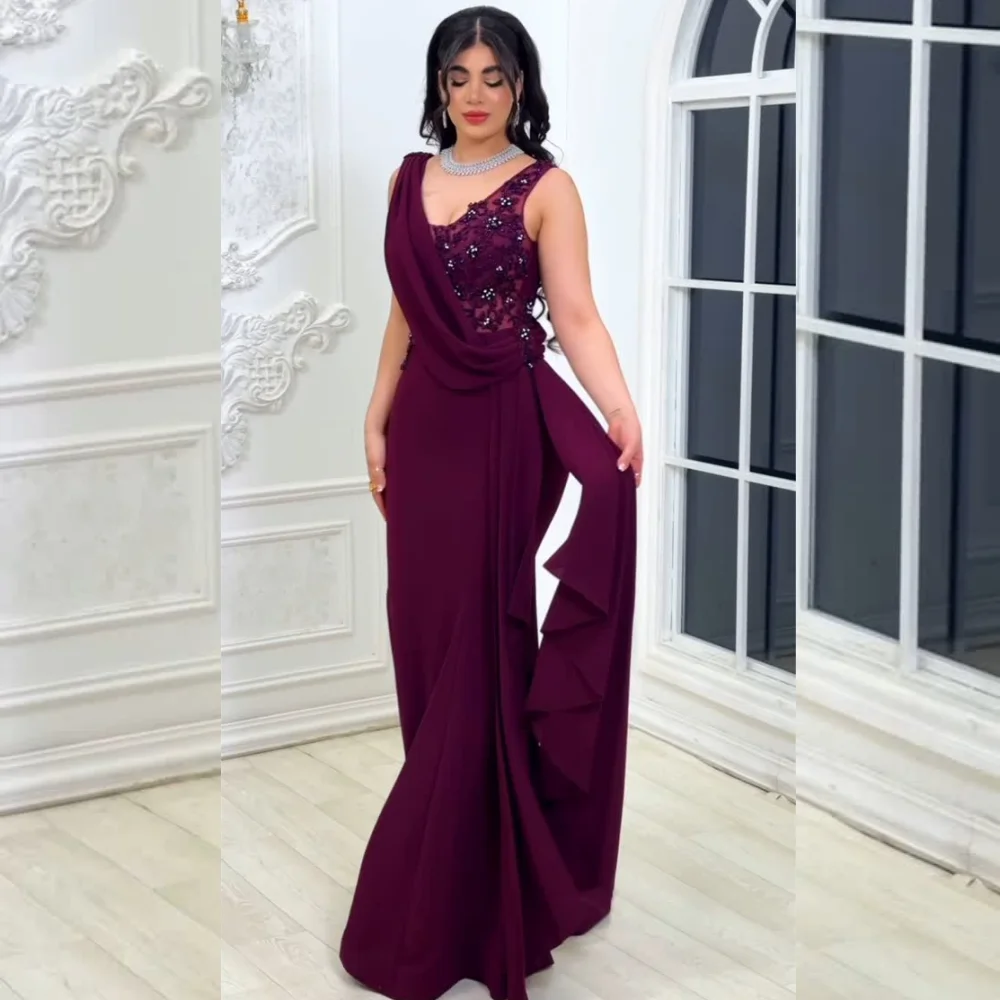 

Customized Fashion Intricate Jersey Sequined Pleat Trumpet V-neck Long Dresses Bespoke Occasion High Quality