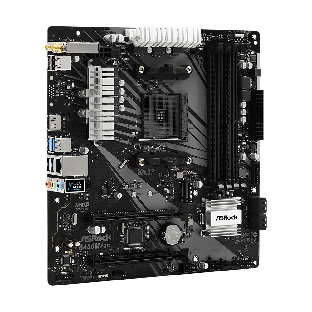 Imagem -03 - Asrock-motherboard B450m ac com r5 5600 e 8gb x Amd Am4 Ryzen 5900x r5 2600x Cpu Amd B450 4x Ddr4 Pci 3.0 Micro Atx