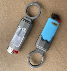 EDC Titanium Alloy Keychain Anti-lost Survival Lighter Holder Travel Hiking Handle Outdoor Tableware Camping Keyring Portable