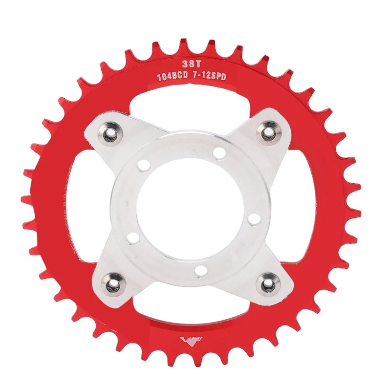 

104BCD Electric Bike Chainring And Adapter 38T Aluminum Alloy CNC Cutting For Bafang Central Drive Motor BBS01 Red