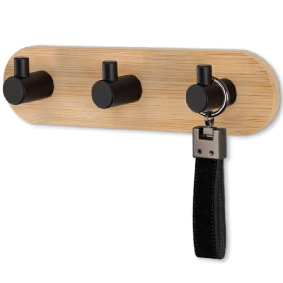 Bamboo Wall Mount Key Holder with Hooks