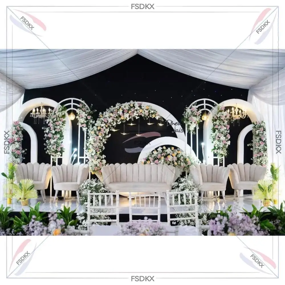 Professional Custom Grand Wedding Arch Led Backdrop Stand White PVC Acrylic Backdrop Arch with Light Strip
