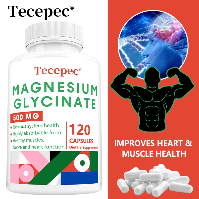 

500mg High-strength Magnesium Glycinate Supports Nerve Health, Sleep, and Muscle Relaxation, and Benefits Heart Health