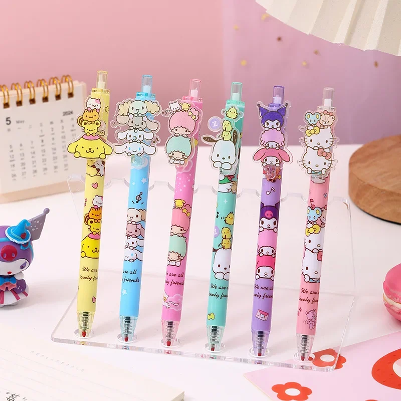 Imagem -02 - Sanrio 48 Peças Gel dos Desenhos Animados Olá Kitty Cinnamoroll Melodia Acrílico Remendo Caneta de Escrita 0.5 Preto Estudante Alto Valor Presente Caneta Novo