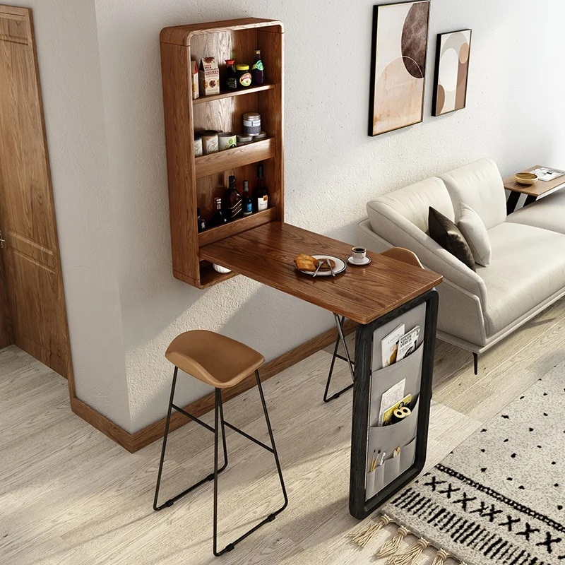 

Bar Table Wall Mounted Foldable Design Wooden Cabinet With Glass Door Storage For Kitchen Living Room Home Use