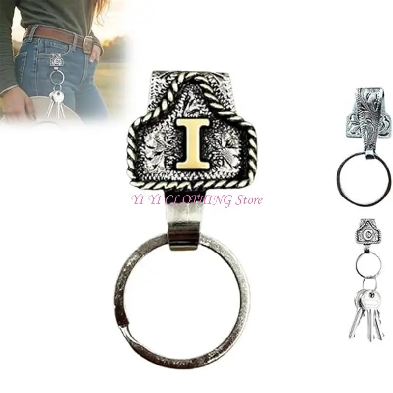 N5KF Western Cowboy Letter Keychain, Vintage Handmade Letter A-Zi Clip llaves inicial, personalidad metal Cadena para