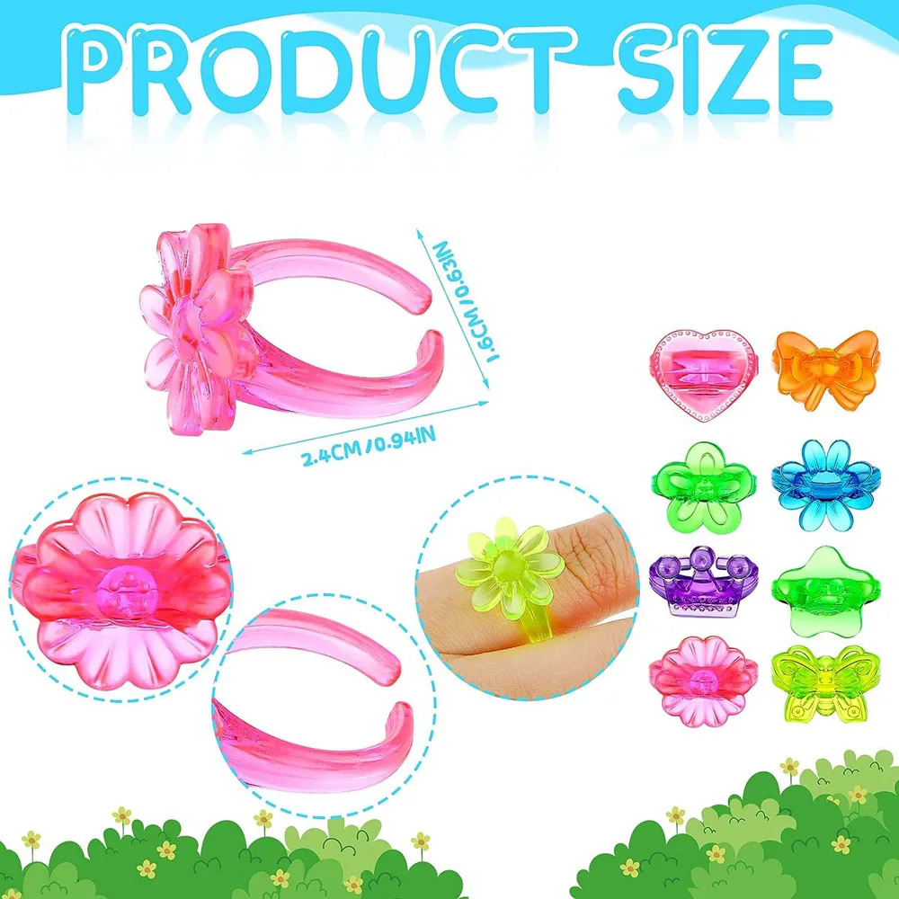 30/100PCS Children\'s Toys for Kids Girls Boys Glitter Plastic Rings Party Favors Assorted Colors Designs Easter Trinkets