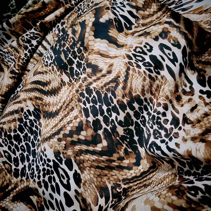 Good,Mixed Coffee Sexy Snake Leopard Pattern Chiffon Skirt Fabric,Sewing Material,DIY Dress,Pants,Imitate Silk Chiffon Fabric