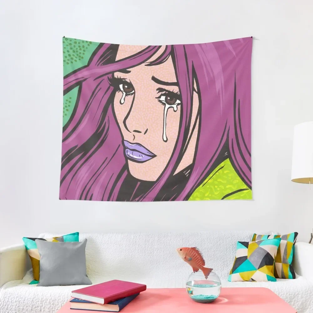 

Purple Crying Comic Girl Tapestry Home Decorations Aesthetic Funny Custom Tapestry