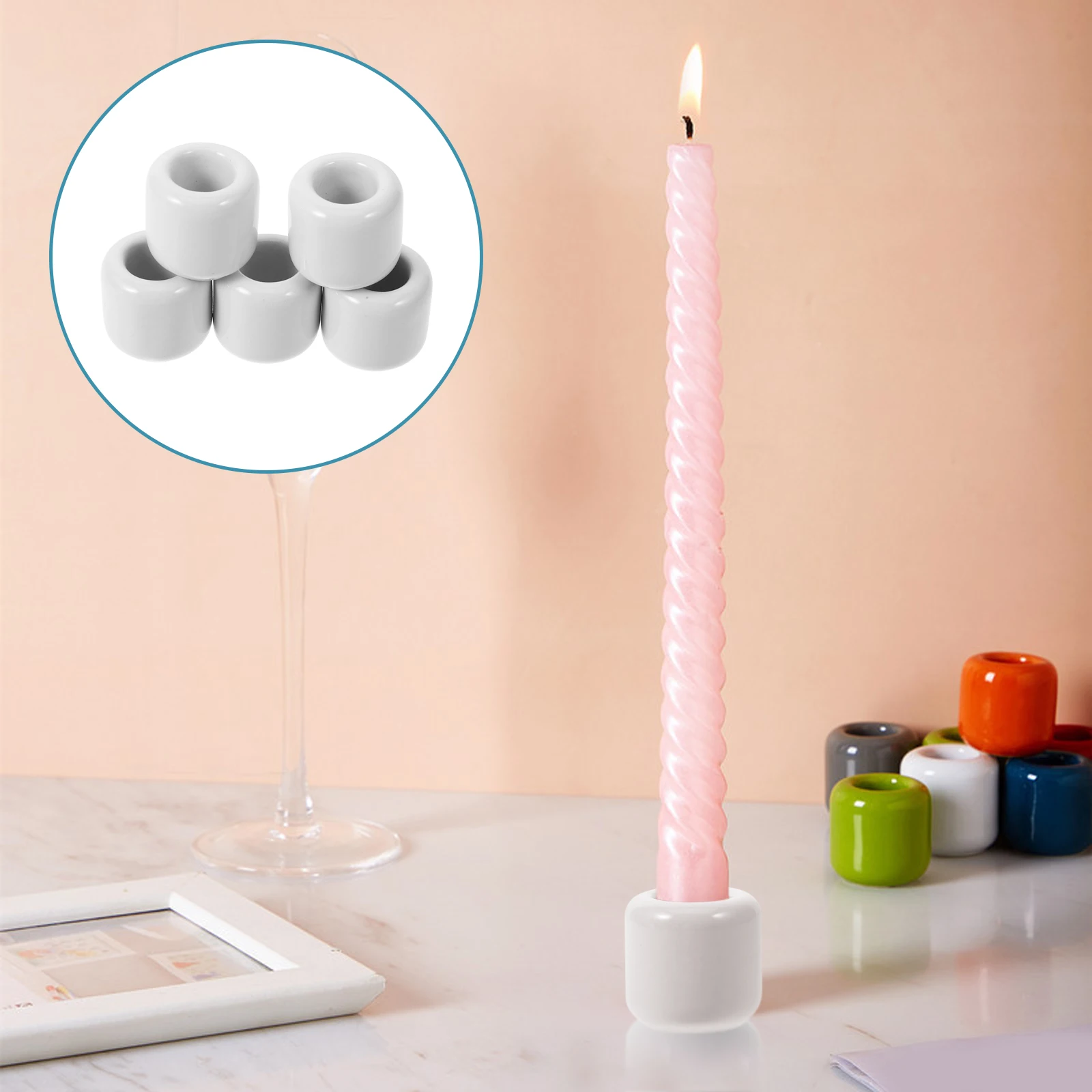 

5Pcs Mini Chime Holder Ceramic Round Cup for Tealight Candles Home Decor Table Centerpiece Wedding Party Decorative