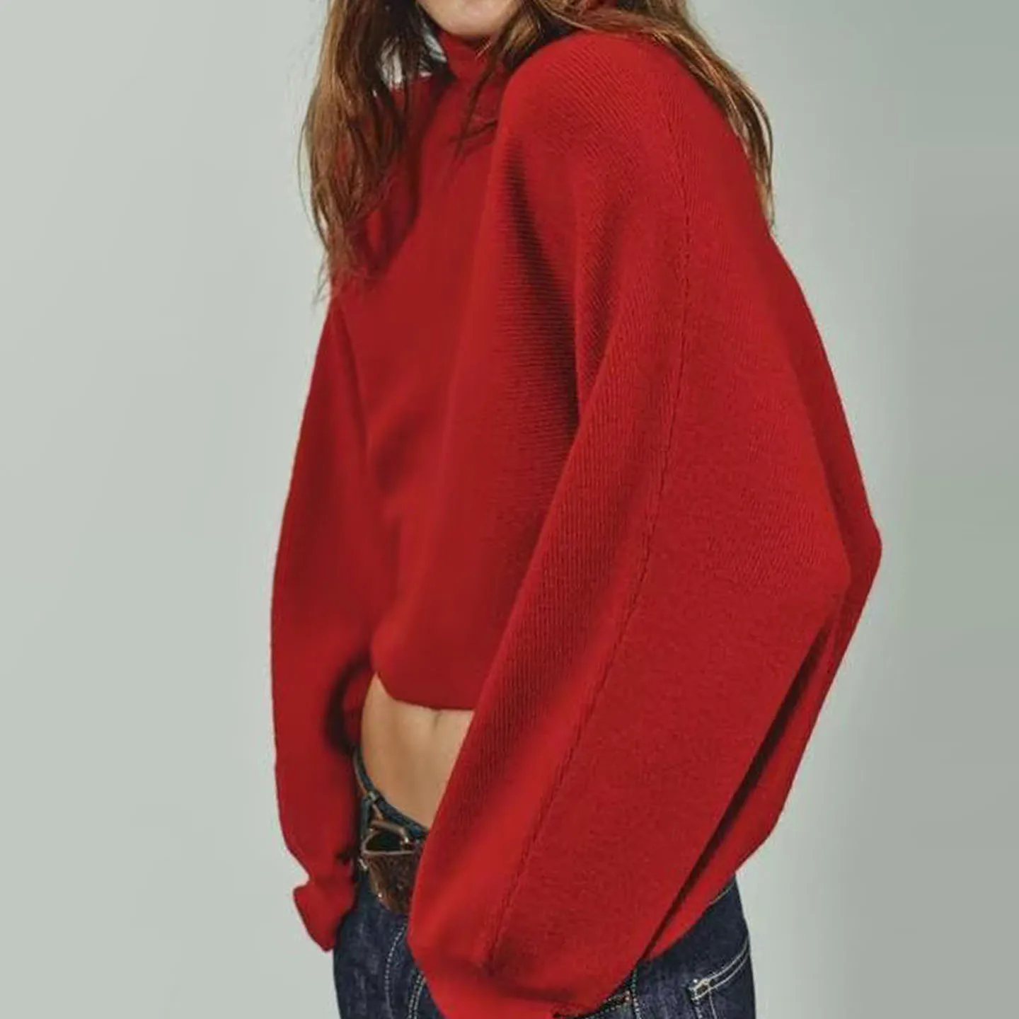 Z Women's Faionable Versatile Wide Sve Knitwear 2025 New Sle Loose Fit High Collar ort Length Autumn Season