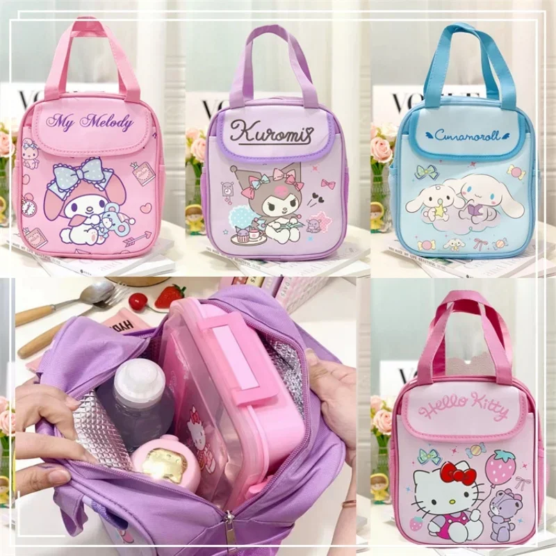 

Cartoon Sanrio Insulated Fashionable Lunch Bag Reusable Foldable Zipper Closure PU Material Unlined Student Lunch Bag Kids