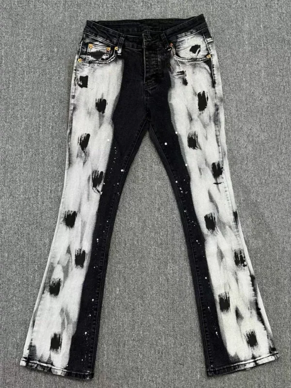 

American High Street Graffiti Splatter Denim Jeans Men's Trendy Slim Fit Elastic Fashionable Long Pants Autumn Season