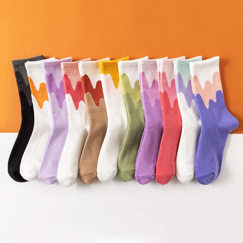 

Creative flowing milk contrasting color socks for women couples mid-tube high-top socks Japanese street skateboard cotton socks