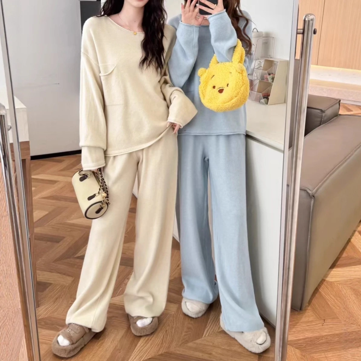 

Women Two Pieces Knitted Pants Sets Solid Long Sleeve O Neck Cardigan Full Lenth Wide Leg Pant Slight Stretch Casual 2025 Autumn