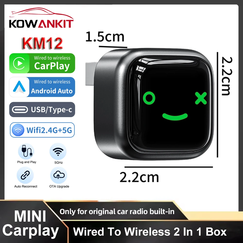 2026 2in1 Wireless Carplay Adapter Android Auto Mini Dongle Fast Setup with WiFi & Bluetooth Connectivity for Car 2016+