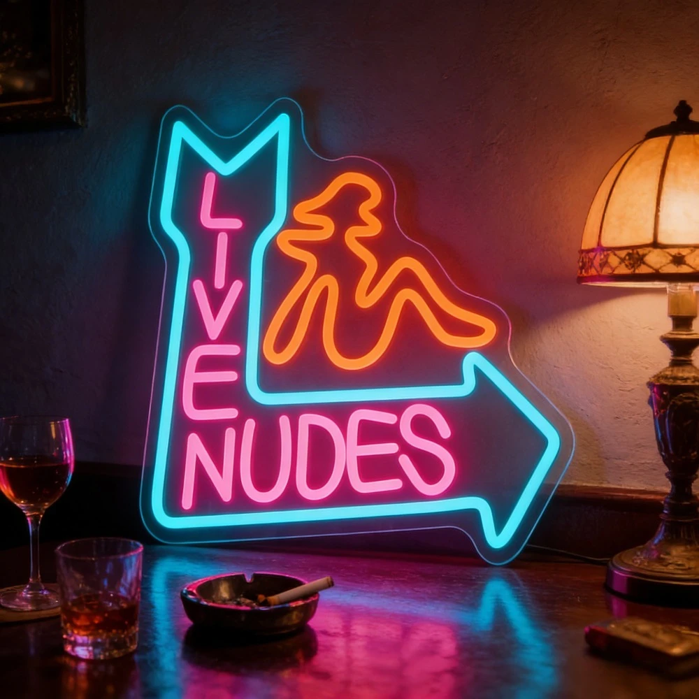 

Неоновая вывеска LIVE NUDES Arrow LED с регулируемой яркостью, USB-питание, для бара, мужской комнаты, ретро-неоновая подсветка для свадебной вечеринки, спальни, гостиной, декор для стен