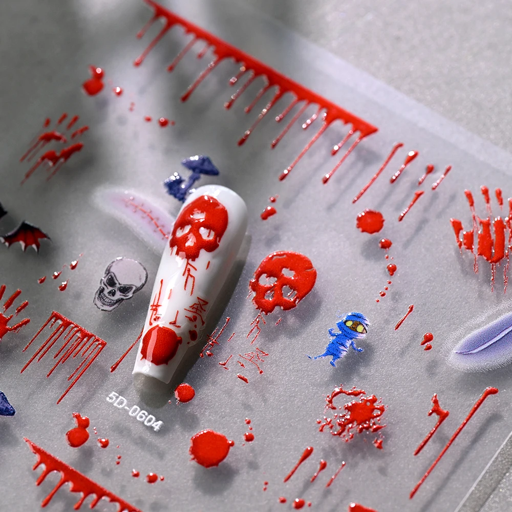 1개 5D 할로윈 네일 스티커 호박/빨간 눈알/해골/만다라 꽃 휴일 네일 아트 데칼 셀프 접착 매니큐어 슬라이더