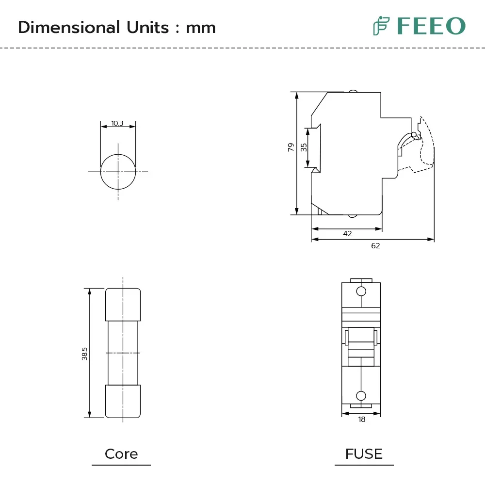 FEEO New Type DC  with Light and Fuse for Solar PV System Protection Fusibles 1P 1000V PV Solar Fuse Holder 10*38mm Photovoltaic