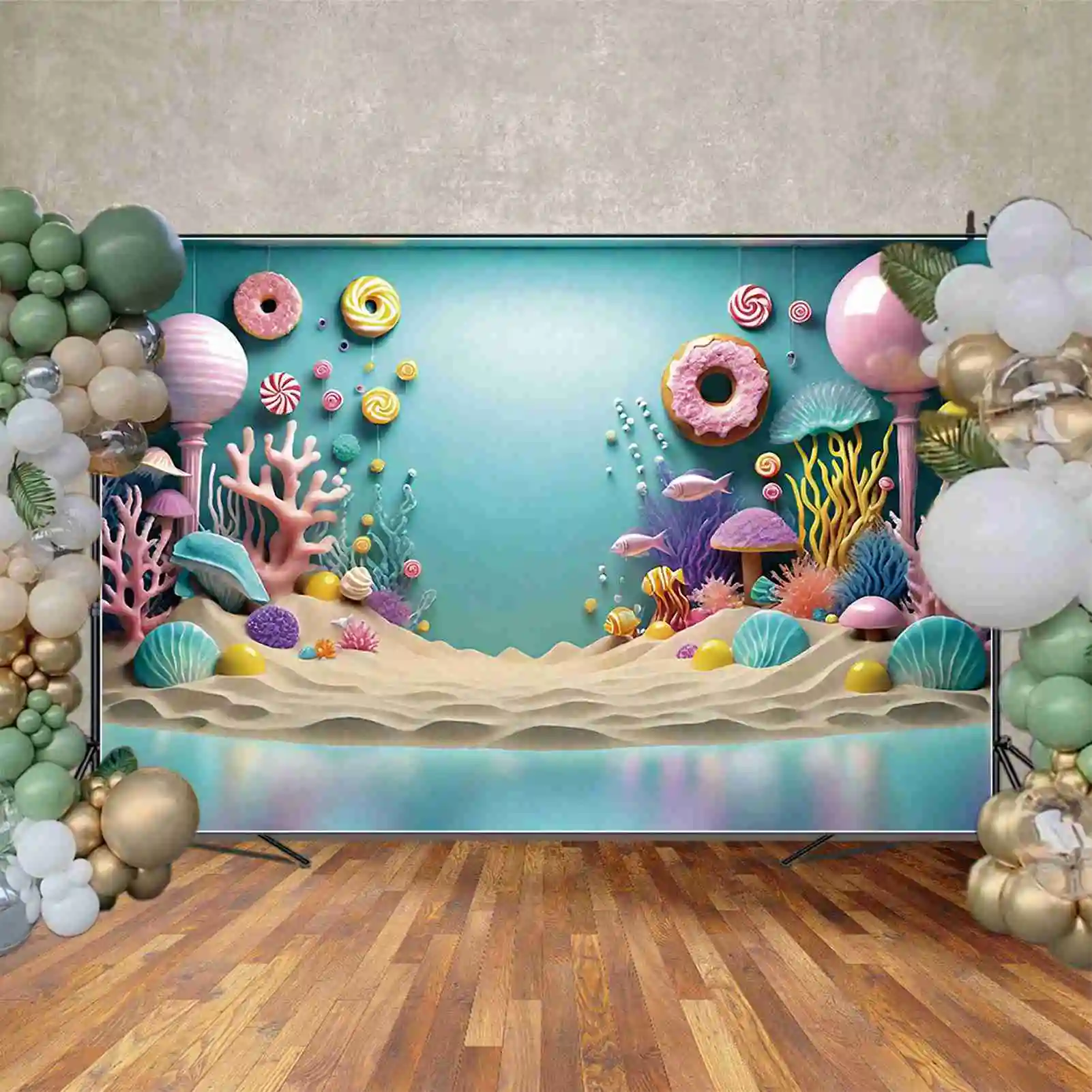 Mond. qg Strand Süßigkeiten Geburtstag 1 Jahr Hintergrund Baby 3d Meeresboden Sommer Kulissen benutzer definierte Party Dekoration Fototermin liefert